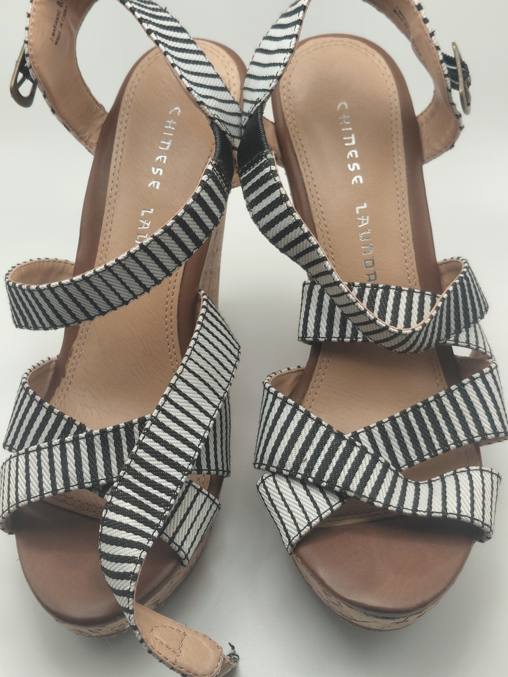 Chinese Laundry Black & White Striped Platform Sandals